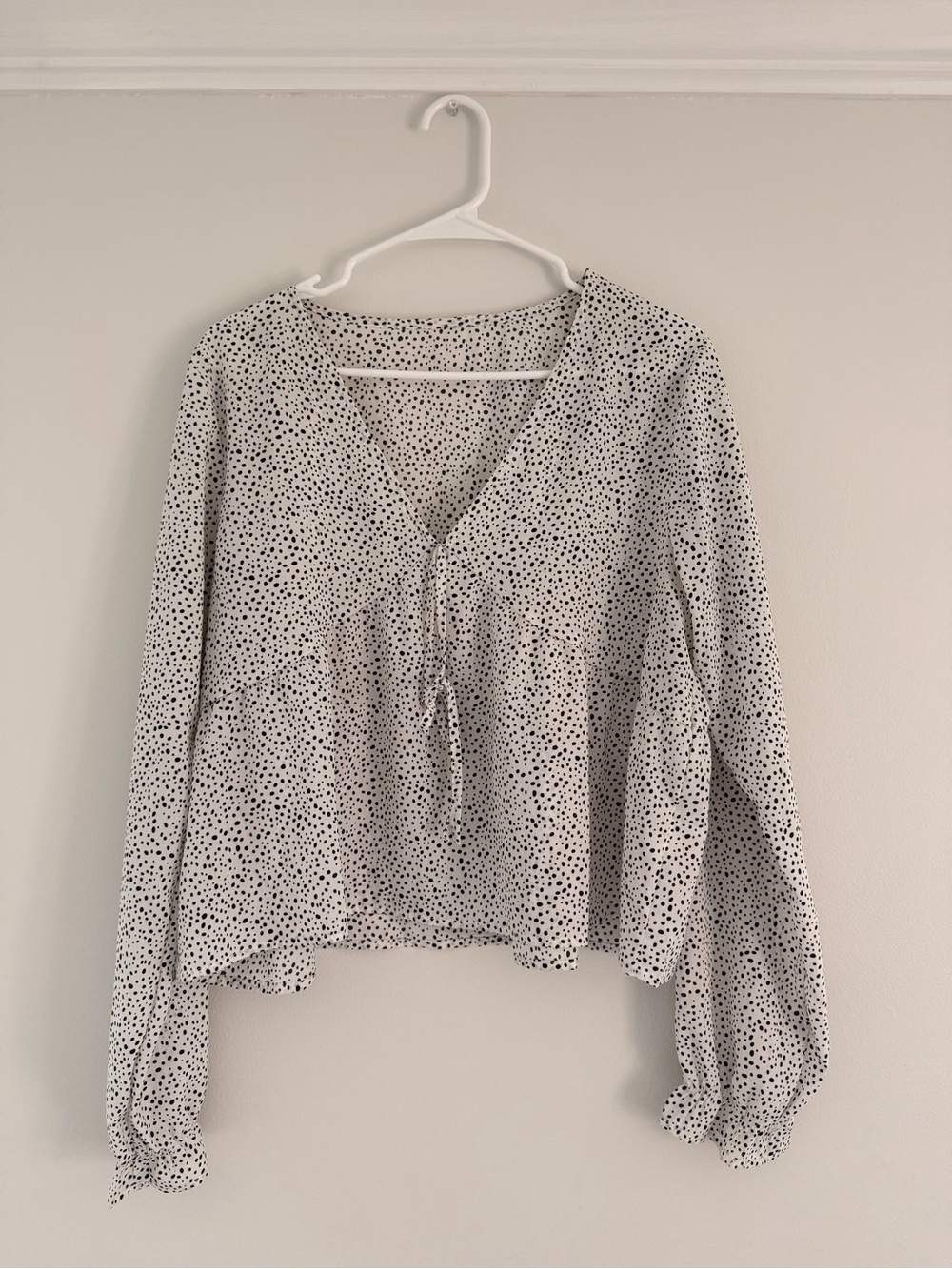 White Polka Dot V-Neck Blouse